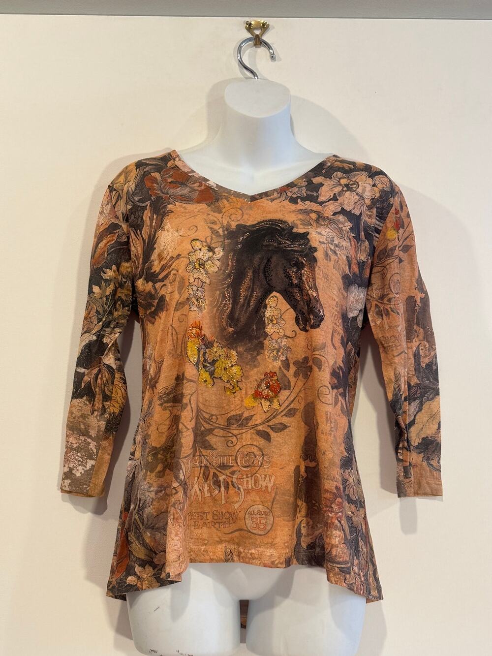 Leslie & Lucinda Vintage Y2K Equestrian Horse Rhinestone Western Top Large
